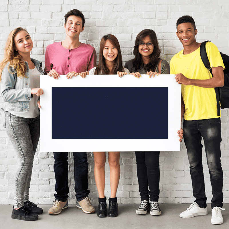 group of students with board